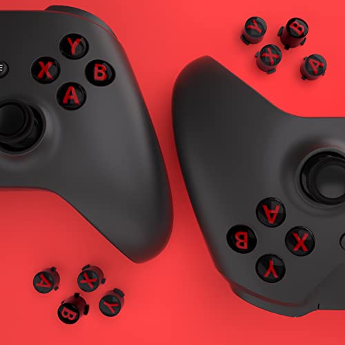 eXtremeRate ABXY Buttons for Xbox Series X & S Controller, Three-Tone Black & Clear with Carmine Red Classic Symbols Replacement Action Buttons for Xbox One S/X, Elite Series 2 & 1 Wireless Controller