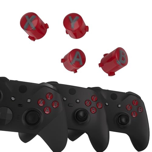 eXtremeRate ABXY Buttons for Xbox Series X & S Controller, Carmine Red & Clear & Classic Gray with Dark Gray Classic Symbols Action Buttons for Xbox One S/X, Elite Series 2 & 1 Wireless Controller