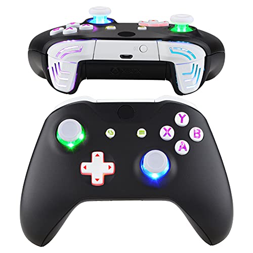 eXtremeRate Multi-Colors Luminated Dpad Thumbsticks Start Back ABXY Action Buttons, White Classical Symbols Buttons DTFS (DTF 2.0) LED Kit for Xbox One S/X Controller - Controller NOT Included