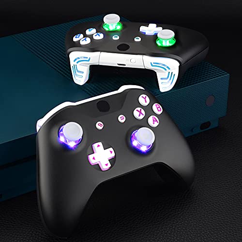 eXtremeRate Multi-Colors Luminated Dpad Thumbsticks Start Back ABXY Action Buttons, White Classical Symbols Buttons DTFS (DTF 2.0) LED Kit for Xbox One S/X Controller - Controller NOT Included