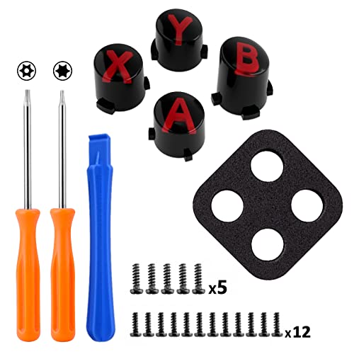 eXtremeRate ABXY Buttons for Xbox Series X & S Controller, Three-Tone Black & Clear with Carmine Red Classic Symbols Replacement Action Buttons for Xbox One S/X, Elite Series 2 & 1 Wireless Controller
