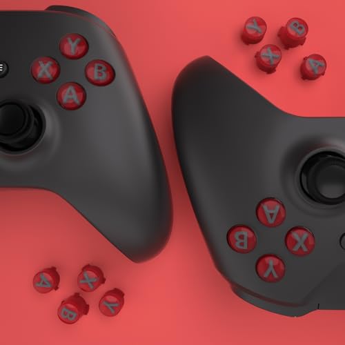 eXtremeRate ABXY Buttons for Xbox Series X & S Controller, Carmine Red & Clear & Classic Gray with Dark Gray Classic Symbols Action Buttons for Xbox One S/X, Elite Series 2 & 1 Wireless Controller