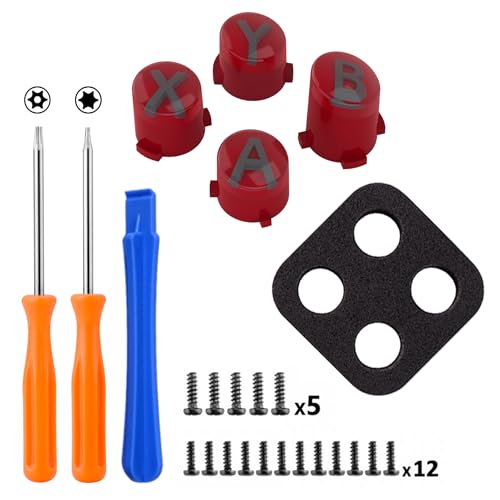 eXtremeRate ABXY Buttons for Xbox Series X & S Controller, Carmine Red & Clear & Classic Gray with Dark Gray Classic Symbols Action Buttons for Xbox One S/X, Elite Series 2 & 1 Wireless Controller
