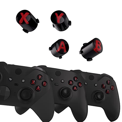 eXtremeRate ABXY Buttons for Xbox Series X & S Controller, Three-Tone Black & Clear with Carmine Red Classic Symbols Replacement Action Buttons for Xbox One S/X, Elite Series 2 & 1 Wireless Controller