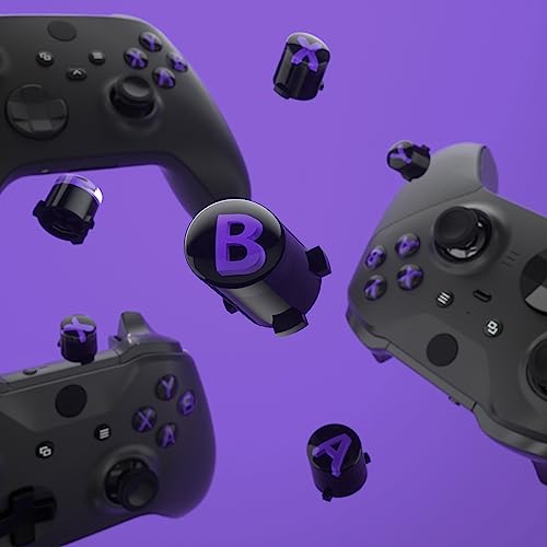 eXtremeRate ABXY Buttons for Xbox Series X & S Controller, Three-Tone Black & Clear with Purple Classic Symbols Action Keys Replacement Buttons for Xbox One S/X, Elite Series 2 & 1 Wireless Controller
