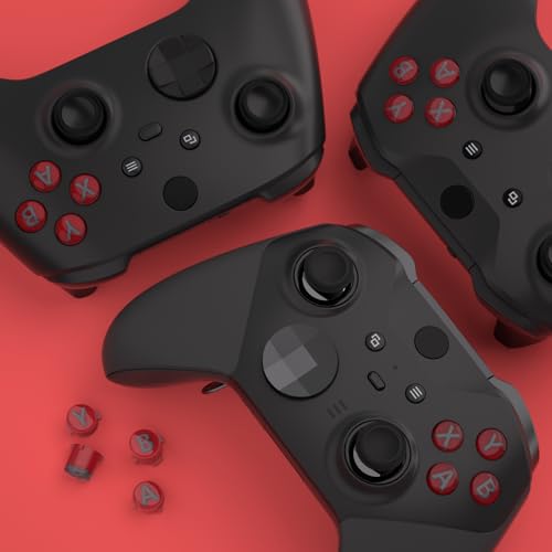 eXtremeRate ABXY Buttons for Xbox Series X & S Controller, Carmine Red & Clear & Classic Gray with Dark Gray Classic Symbols Action Buttons for Xbox One S/X, Elite Series 2 & 1 Wireless Controller