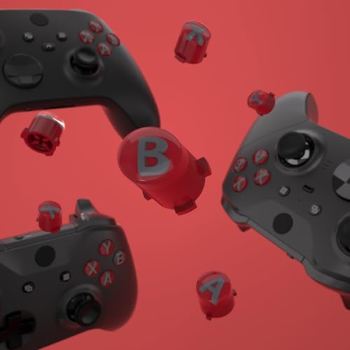 eXtremeRate ABXY Buttons for Xbox Series X & S Controller, Carmine Red & Clear & Classic Gray with Dark Gray Classic Symbols Action Buttons for Xbox One S/X, Elite Series 2 & 1 Wireless Controller