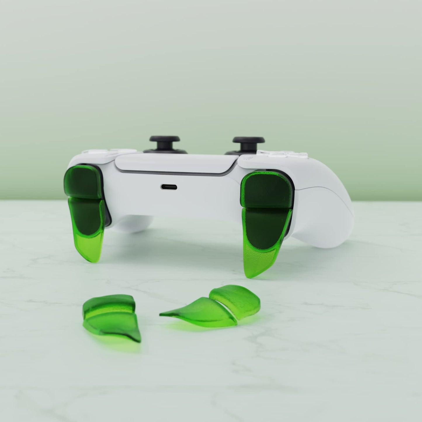 PlayVital Blade 2 Pairs Shoulder Buttons Extension Triggers for ps5 Controller, Game Improvement Adjusters for PS Portal Remote Player, Bumper Trigger Extenders for ps5 Edge Controller - Clear Green