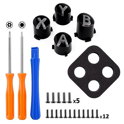 eXtremeRate ABXY Buttons for Xbox Series X & S Controller, Three-Tone Black & Clear with Classic Gray Classic Symbols Replacement Action Button for Xbox One S/X, Elite Series 2 & 1 Wireless Controller
