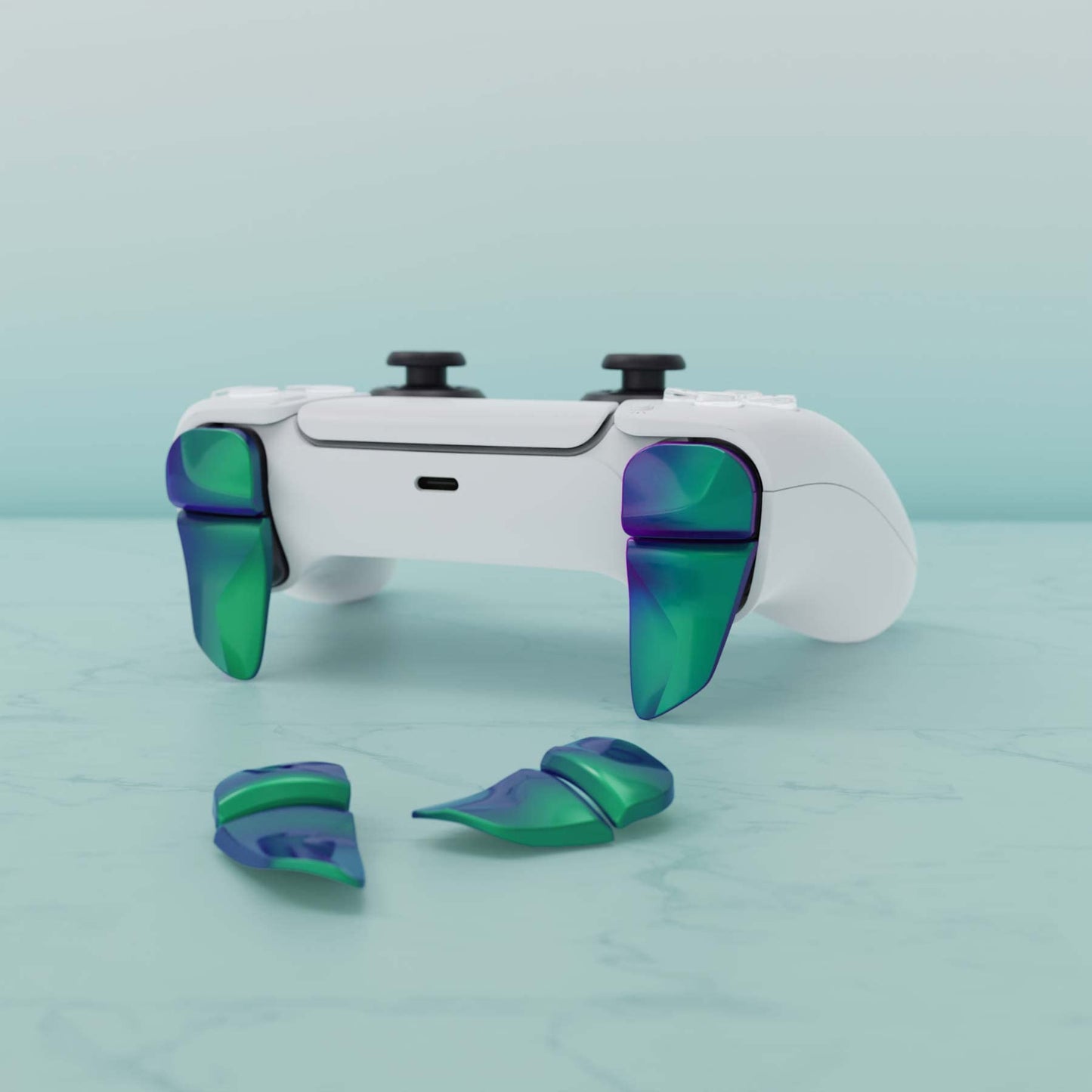 PlayVital Blade 2 Pairs Shoulder Buttons Extension Triggers for ps5 Controller, Game Improvement Adjusters for PS Portal Remote Player, Bumper Trigger Extenders for ps5 Edge - Chameleon Green Purple