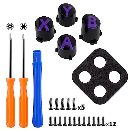 eXtremeRate ABXY Buttons for Xbox Series X & S Controller, Three-Tone Black & Clear with Purple Classic Symbols Action Keys Replacement Buttons for Xbox One S/X, Elite Series 2 & 1 Wireless Controller