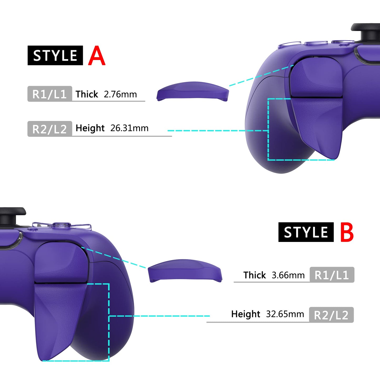 PlayVital Blade 2 Pairs Shoulder Buttons Extension Triggers for ps5 Controller, Game Improvement Adjusters for PS Portal Remote Player, Bumper Trigger Extenders for ps5 Edge - Galactic Purple