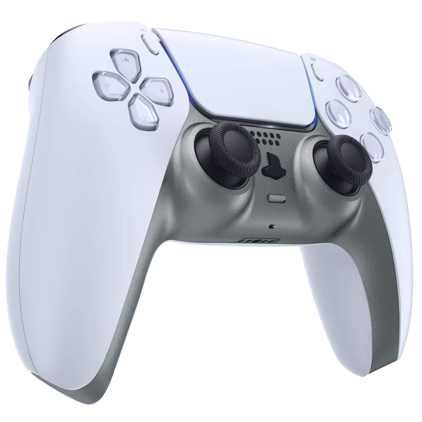 eXtremeRate Metallic Steel Gray Decorative Trim Shell Compatible with p s 5 Controller, DIY Replacement Clip Shell, Custom Plates Cover Compatible with p s 5 Controller with Accent Rings