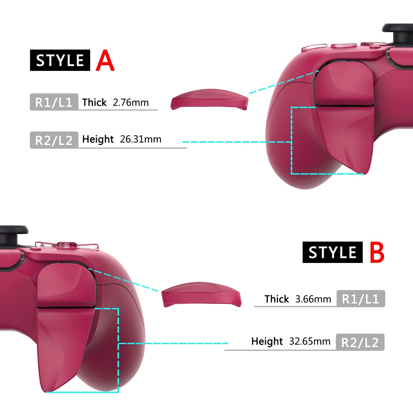 PlayVital Blade 2 Pairs Shoulder Buttons Extension Triggers for ps5 Controller, Game Improvement Adjusters for PS Portal Remote Player, Bumper Trigger Extenders for ps5 Edge Controller - Cosmic Red