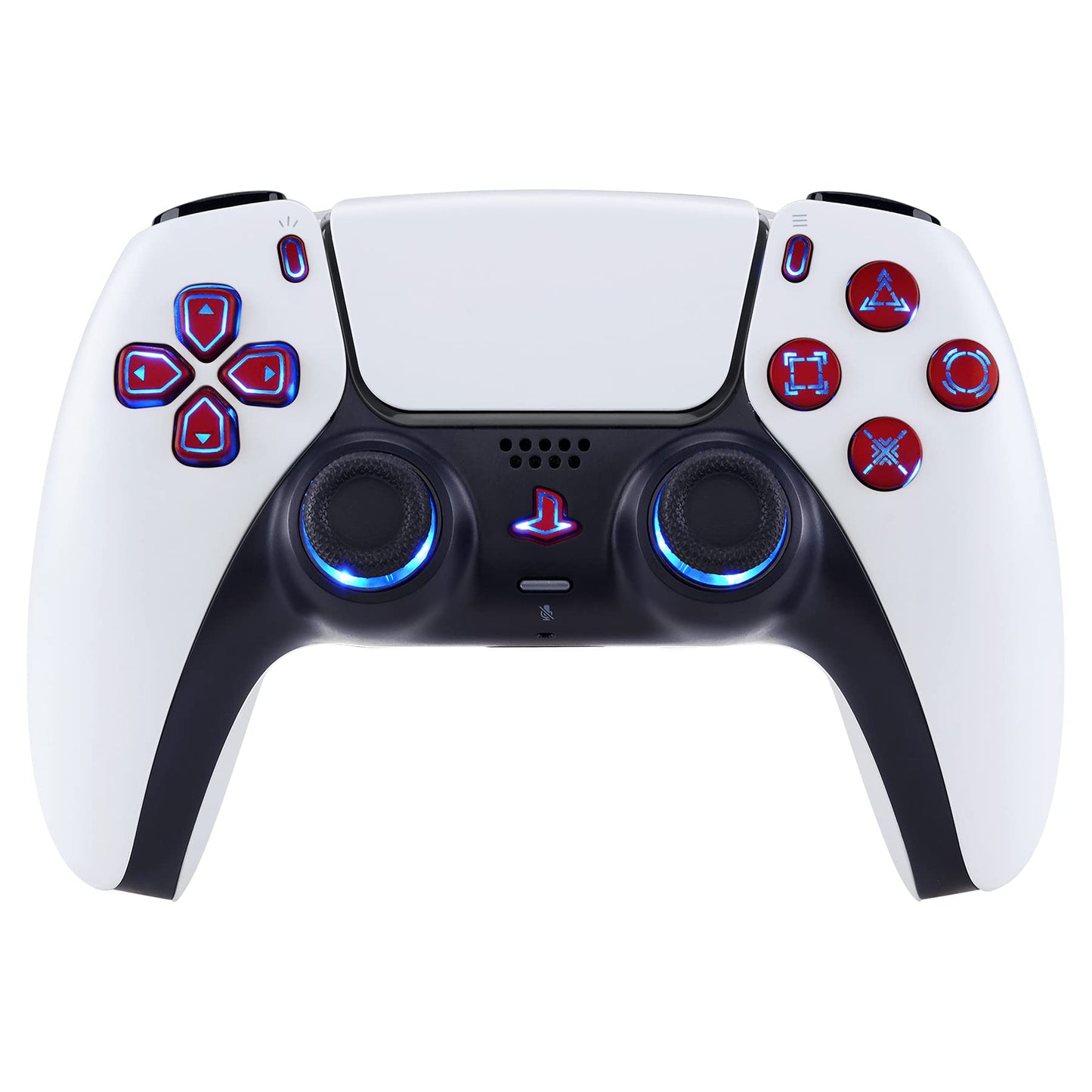 eXtremeRate Multi-Colors Luminated Dpad Thumbstick Share Home Face Buttons for PS5 Controller BDM-010 020, Scarlet Red Classical Symbols Buttons DTF V3 LED Kit for PS5 Controller - Without Controller