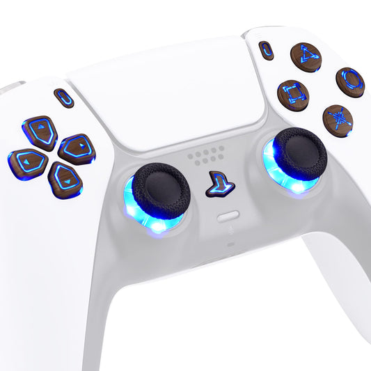 eXtremeRate Multi-Colors Luminated Dpad Thumbstick Share Home Face Buttons for PS5 Controller BDM-010 020, Wood Grain Classical Symbols Buttons DTF V3 LED Kit for PS5 Controller - Without Controller