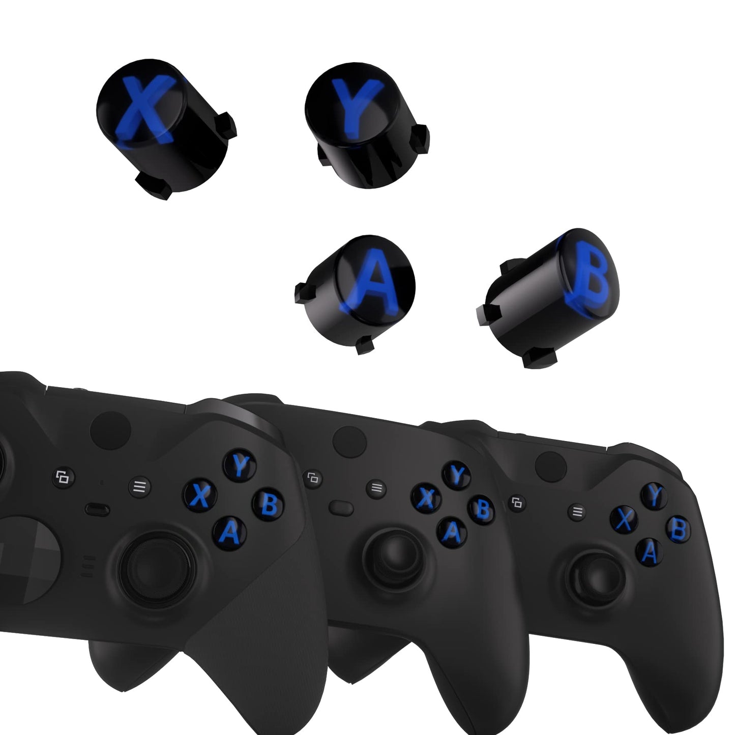 eXtremeRate ABXY Buttons for Xbox Series X & S Controller, Three-Tone Black & Clear with Blue Classic Symbols Action Keys Replacement Buttons for Xbox One S/X, Elite Series 2 & 1 Wireless Controller