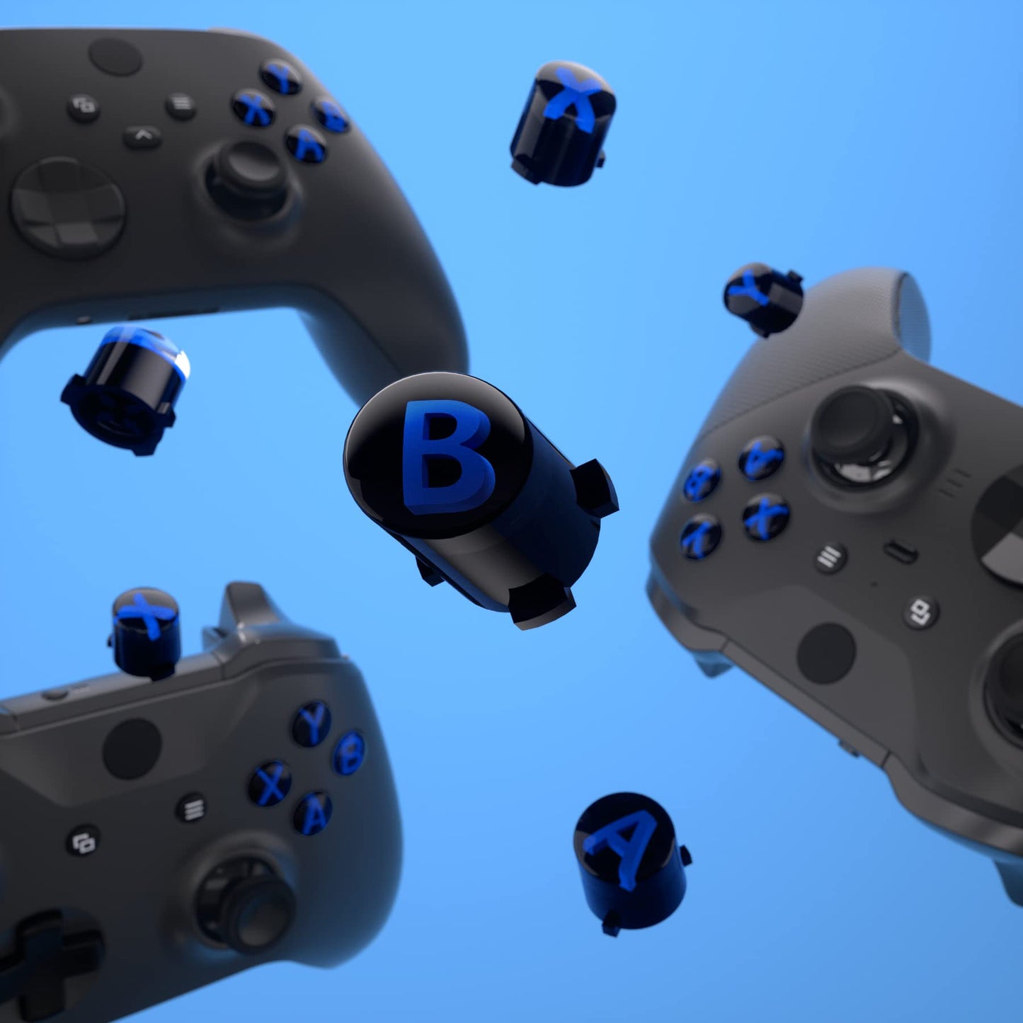 eXtremeRate ABXY Buttons for Xbox Series X & S Controller, Three-Tone Black & Clear with Blue Classic Symbols Action Keys Replacement Buttons for Xbox One S/X, Elite Series 2 & 1 Wireless Controller