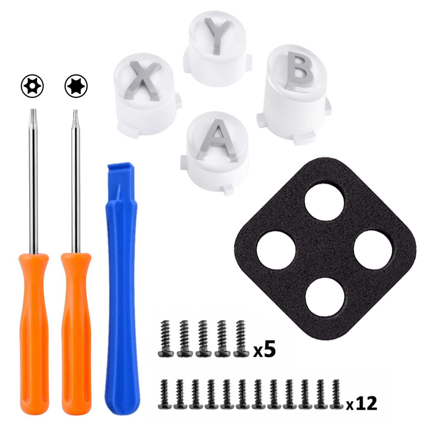 eXtremeRate ABXY Buttons for Xbox Series X & S Controller, Three-Tone Black & Clear with New Hope Gray Classic Symbols Custom Action Buttons for Xbox One S/X, Elite Series 2 & 1 Wireless Controller