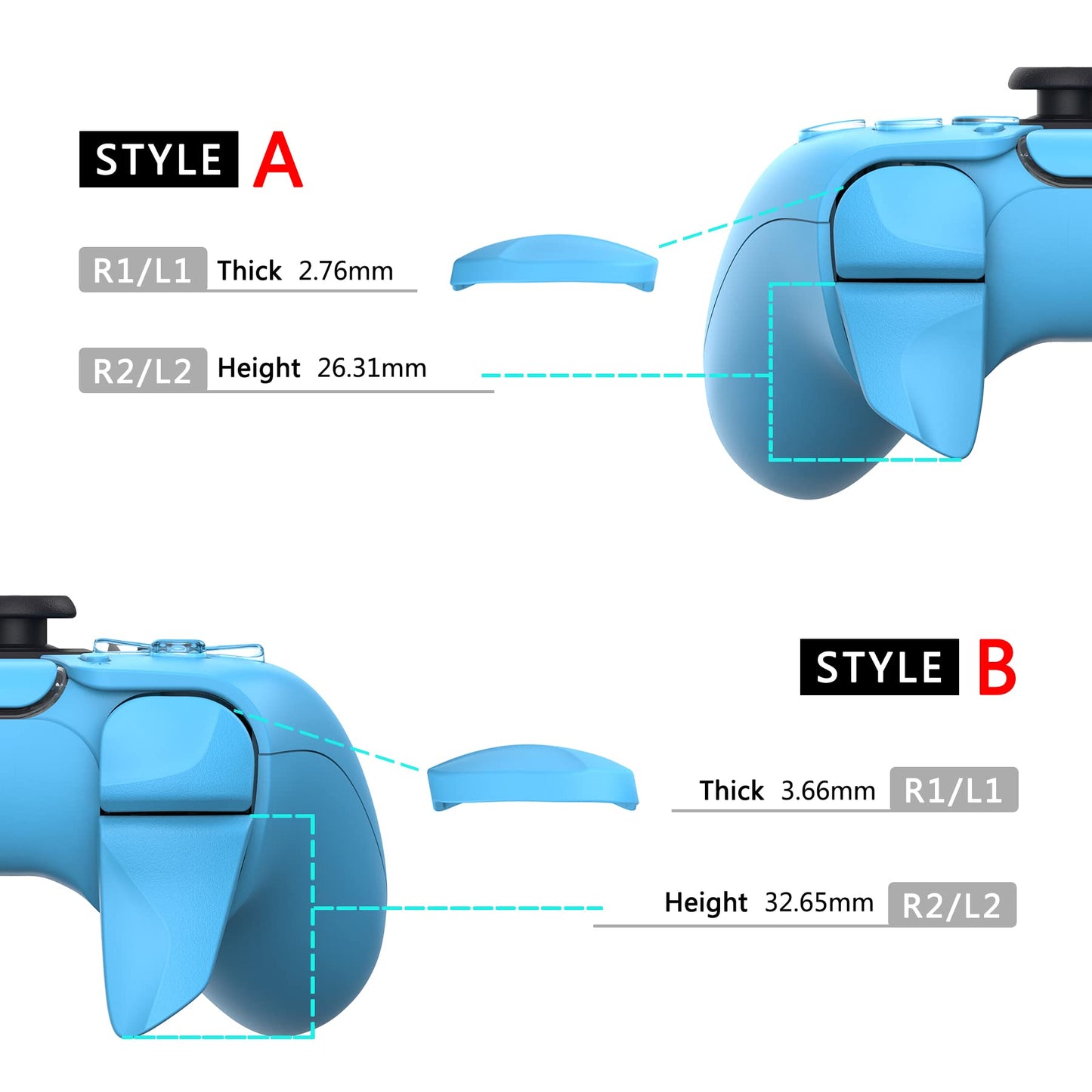 PlayVital Blade 2 Pairs Shoulder Buttons Extension Triggers for ps5 Controller, Game Improvement Adjusters for PS Portal Remote Player, Bumper Trigger Extenders for ps5 Edge - Starlight Blue