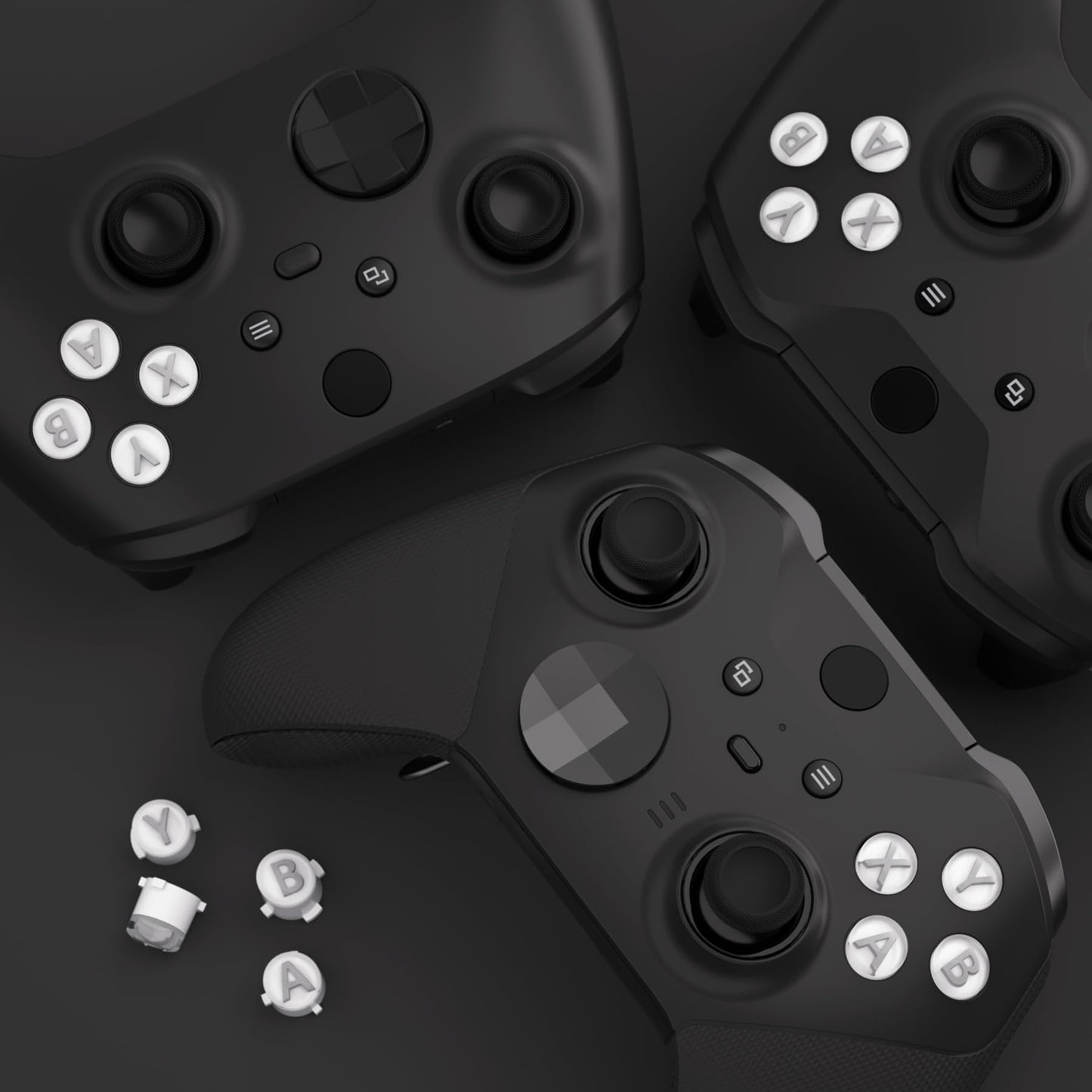 eXtremeRate ABXY Buttons for Xbox Series X & S Controller, Three-Tone Black & Clear with New Hope Gray Classic Symbols Custom Action Buttons for Xbox One S/X, Elite Series 2 & 1 Wireless Controller