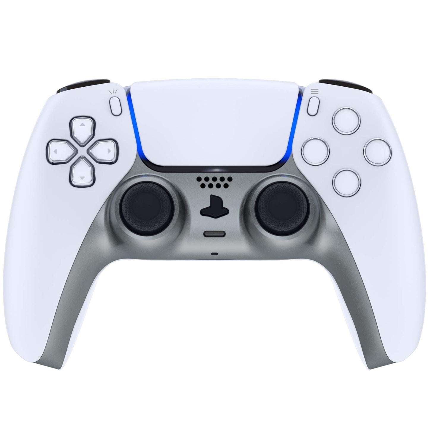eXtremeRate Metallic Steel Gray Decorative Trim Shell Compatible with p s 5 Controller, DIY Replacement Clip Shell, Custom Plates Cover Compatible with p s 5 Controller with Accent Rings