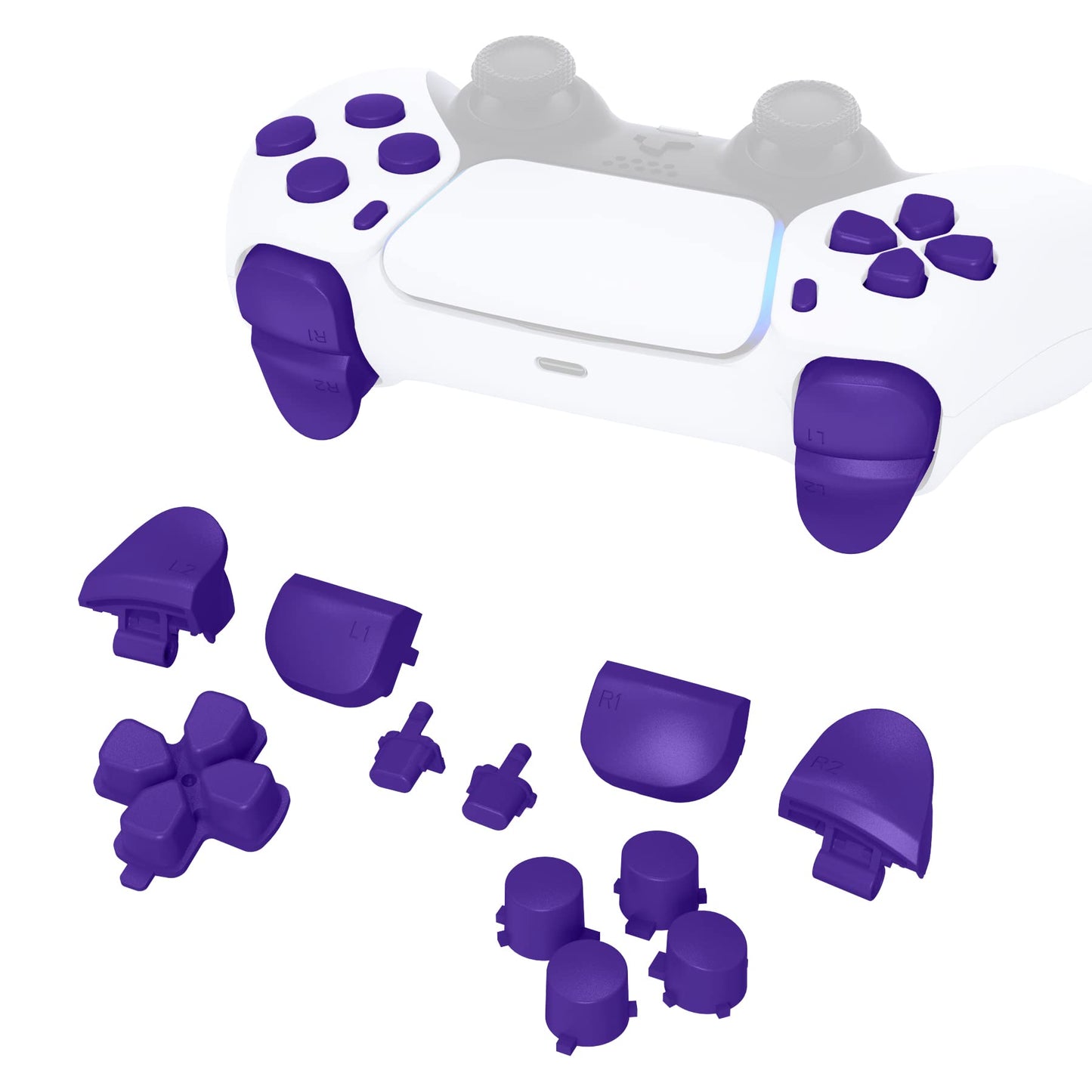 eXtremeRate Replacement D-pad R1 L1 R2 L2 Triggers Share Options Face Buttons, Purple Full Set Buttons Compatible with ps5 Controller BDM-010 & BDM-020