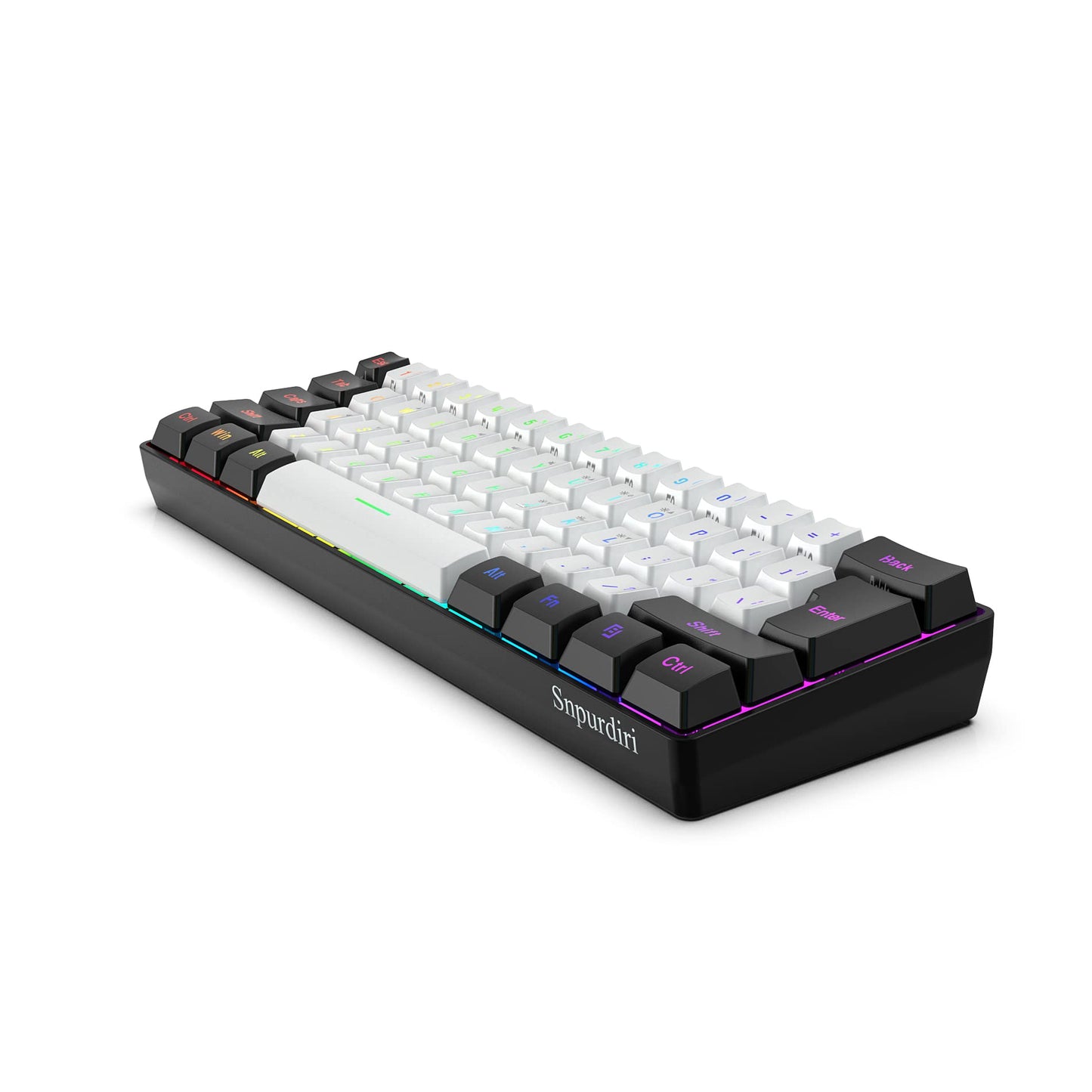 Snpurdiri 60% Wired Gaming Keyboard, 61 Keys RGB Backlit Ultra-Compact Small Gaming Keyboard, for PC/Mac Gamer, Typist, Travel, Easy to Carry on Business Trip(Black-White)