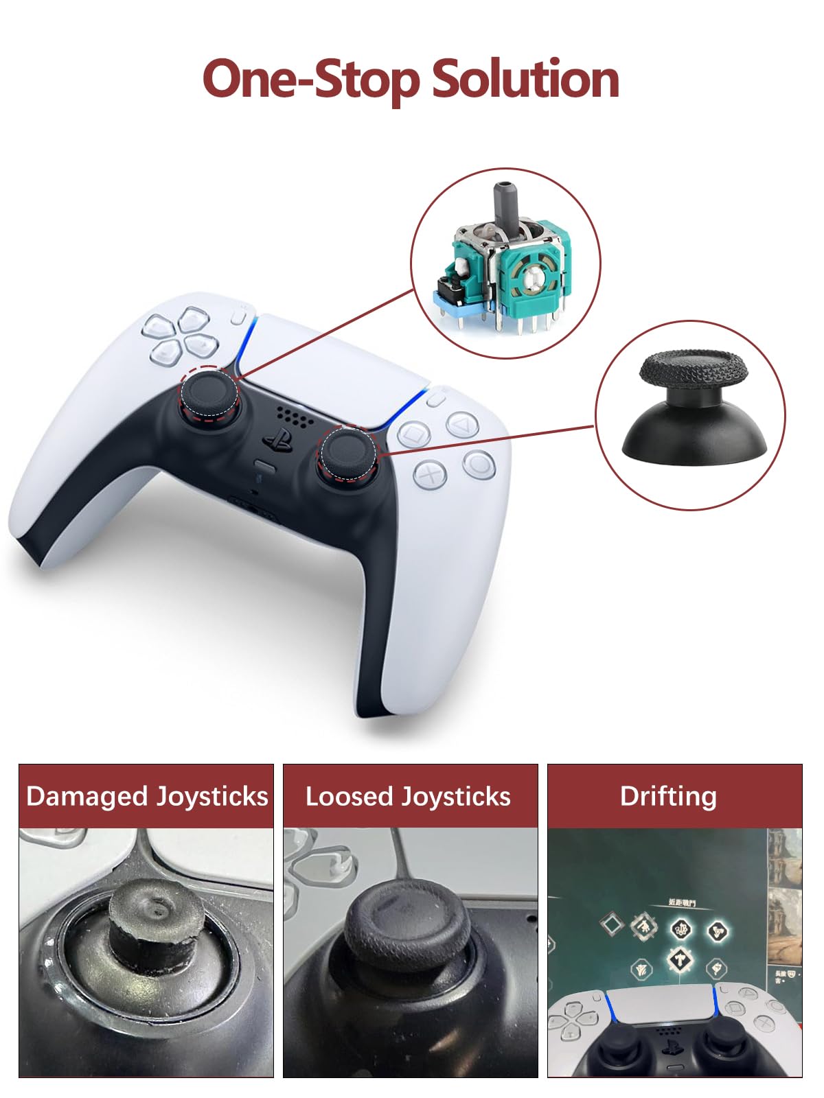 Ps5 Joystick Replacement for Sony Playstation 5 Ps5 Controller Repair Kit for Ps5 Analog Stick Replacement 3D Sensor Module Joystick for Dualsense Ps5 Controllerjoystick Replacement Accessory (4 Pack)