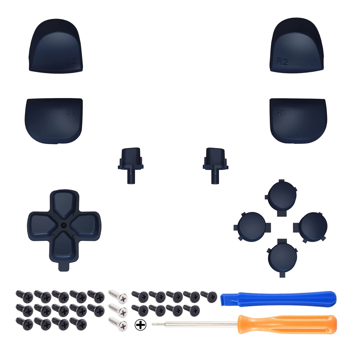 eXtremeRate Replacement D-pad R1 L1 R2 L2 Triggers Share Options Face Buttons, Midnight Blue Full Set Buttons Compatible with ps5 Controller BDM-010 & BDM-020