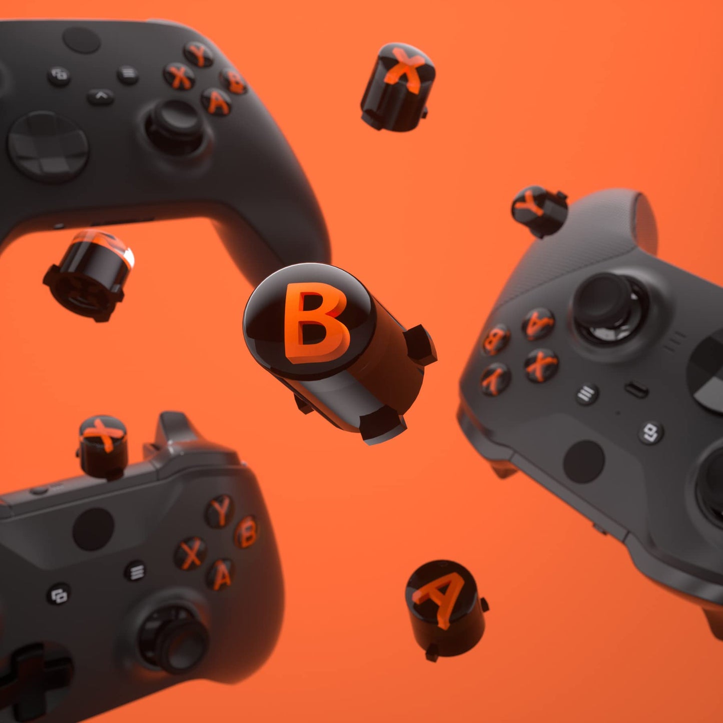 eXtremeRate ABXY Buttons for Xbox Series X & S Controller, Three-Tone Black & Clear with Orange Classic Symbols Action Keys Replacement Buttons for Xbox One S/X, Elite Series 2 & 1 Wireless Controller