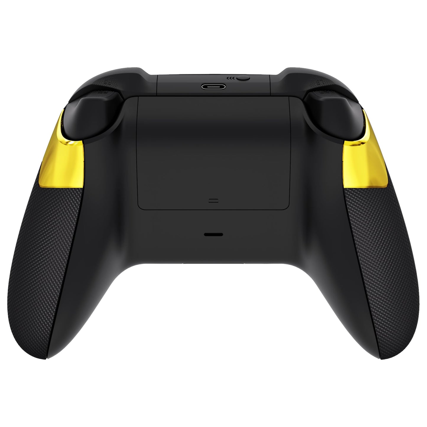 eXtremeRate Performance Rubberized Grips Replacement Back Panels for Xbox Series X|S, Chrome Gold Non-Slip Diamond Texture Side Rails Handles for Xbox Core Controller- Controller Not Included
