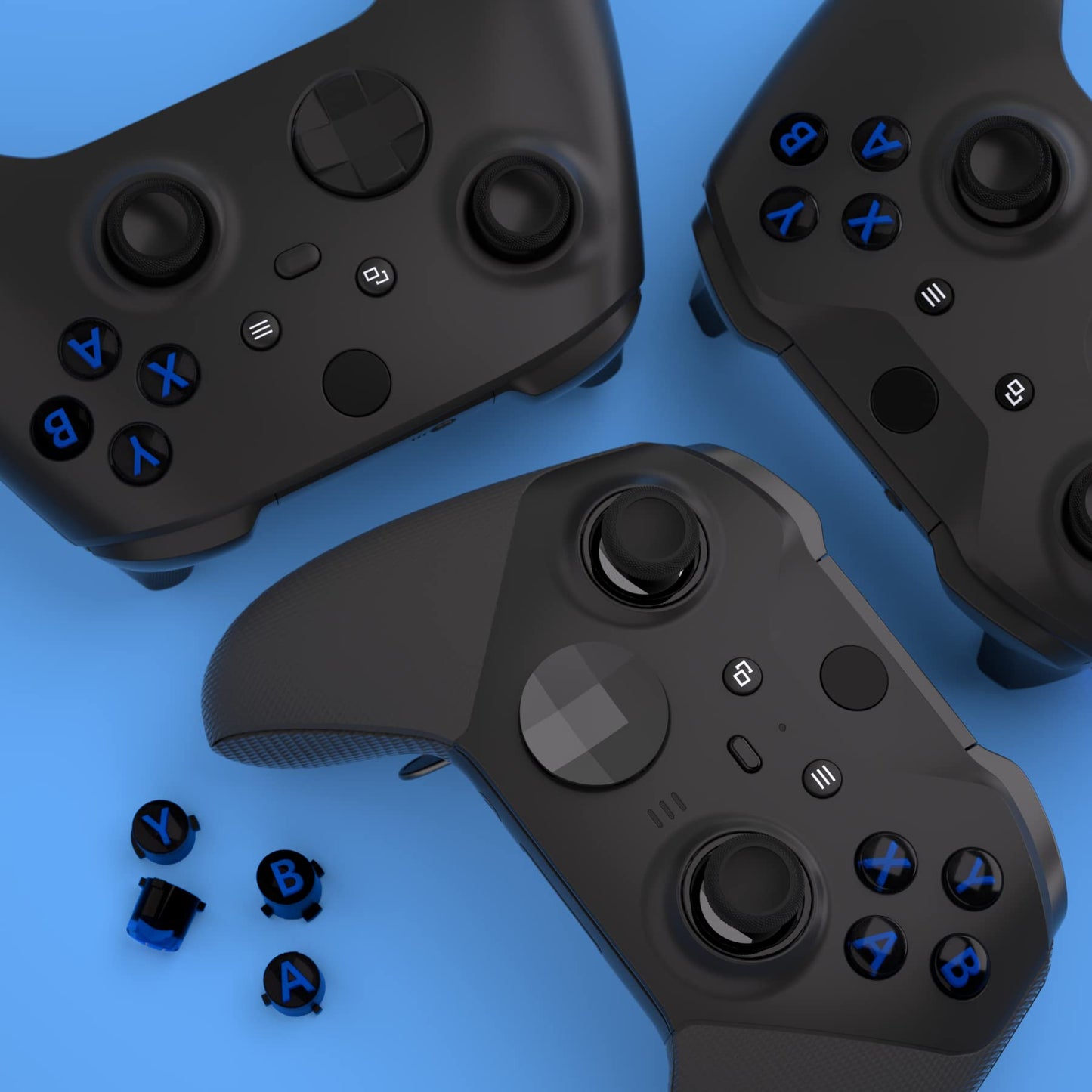eXtremeRate ABXY Buttons for Xbox Series X & S Controller, Three-Tone Black & Clear with Blue Classic Symbols Action Keys Replacement Buttons for Xbox One S/X, Elite Series 2 & 1 Wireless Controller