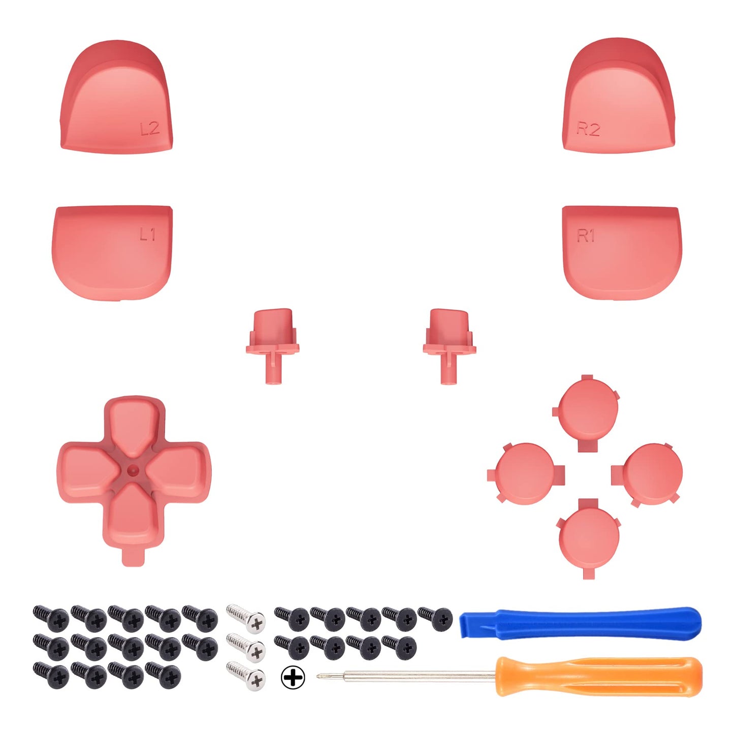 eXtremeRate Replacement D-pad R1 L1 R2 L2 Triggers Share Options Face Buttons, Coral Full Set Buttons Compatible with ps5 Controller BDM-010 & BDM-020