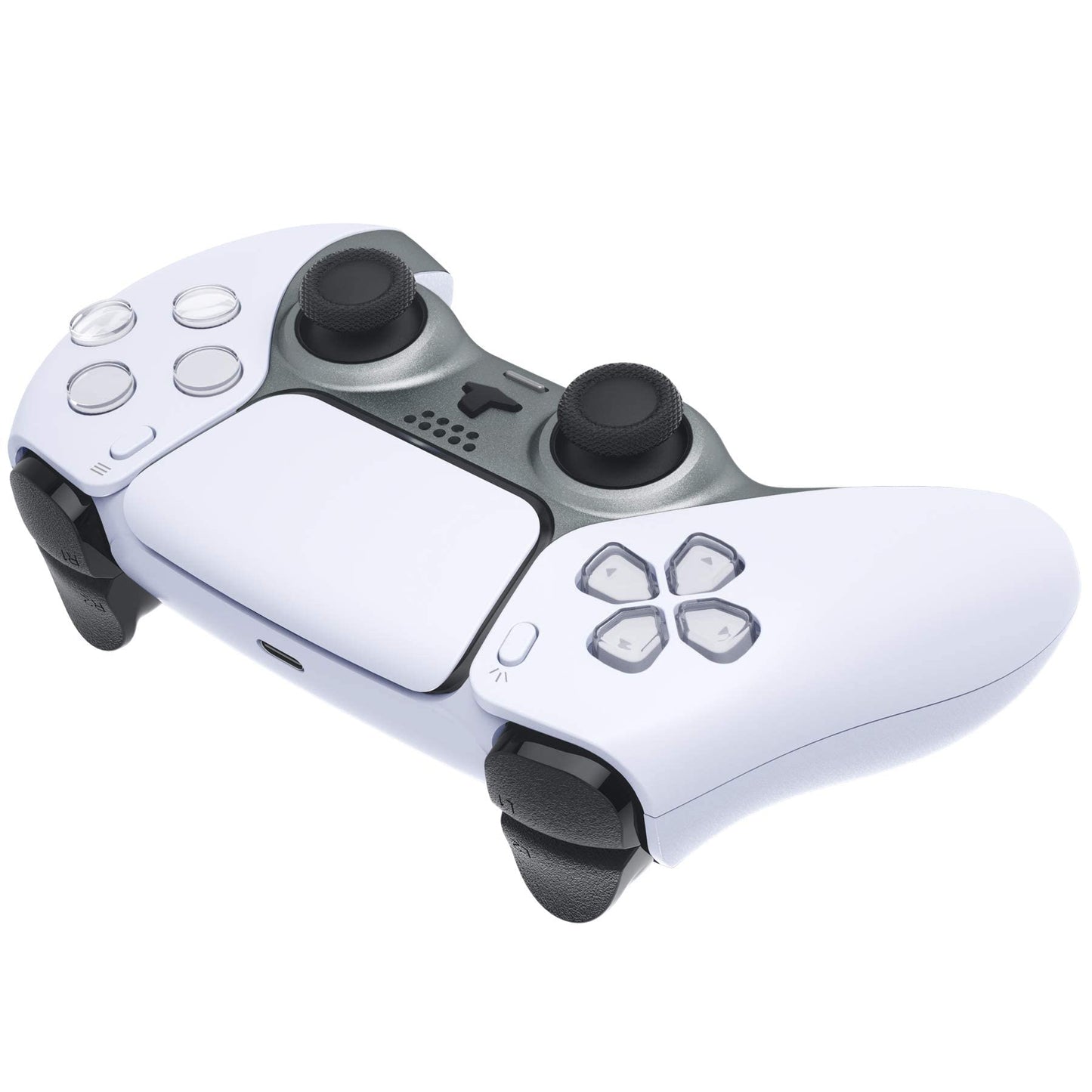 eXtremeRate Metallic Steel Gray Decorative Trim Shell Compatible with p s 5 Controller, DIY Replacement Clip Shell, Custom Plates Cover Compatible with p s 5 Controller with Accent Rings