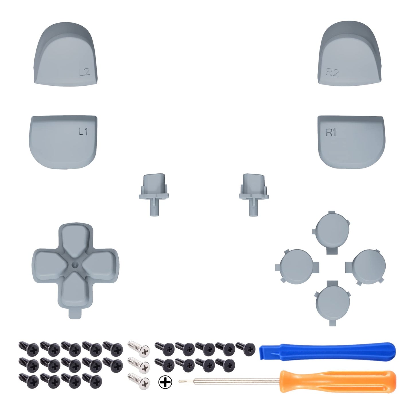 eXtremeRate Replacement D-pad R1 L1 R2 L2 Triggers Share Options Face Buttons, New Hope Gray Full Set Buttons Compatible with ps5 Controller BDM-010 & BDM-020