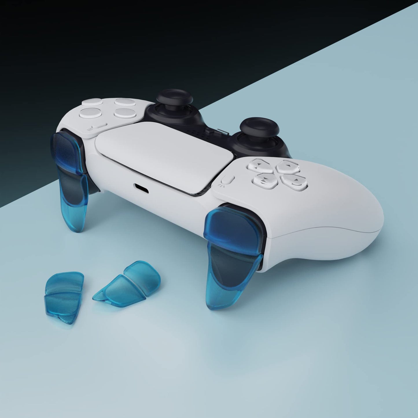 PlayVital Blade 2 Pairs Shoulder Buttons Extension Triggers for ps5 Controller, Game Improvement Adjusters for PS Portal Remote Player, Bumper Trigger Extenders for ps5 Edge Controller - Clear Blue