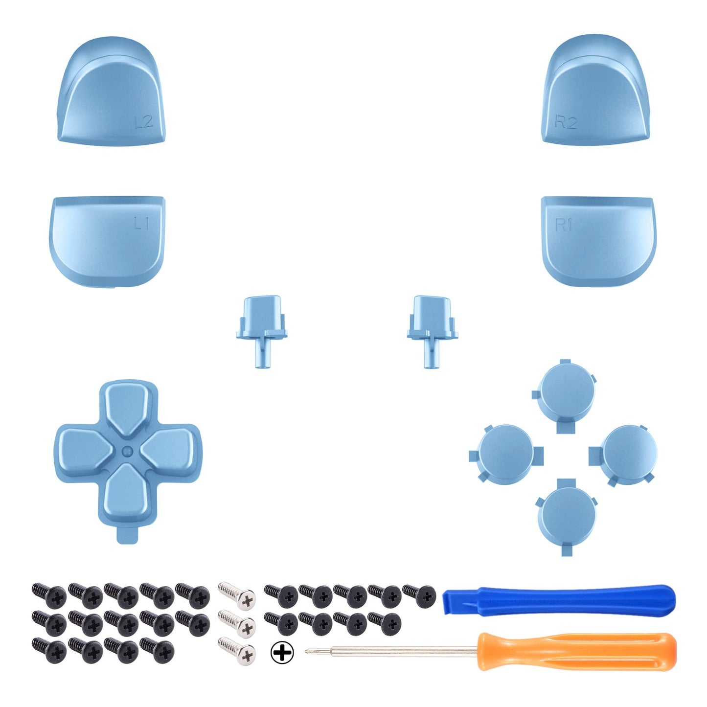 eXtremeRate Replacement D-pad R1 L1 R2 L2 Triggers Share Options Face Buttons, Metallic Titanium Blue Full Set Buttons Compatible with ps5 Controller BDM-010 & BDM-020