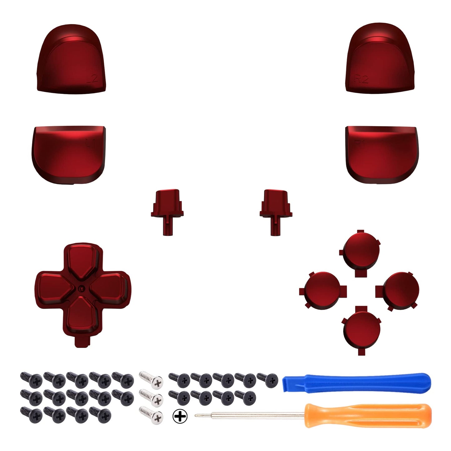 eXtremeRate Replacement D-pad R1 L1 R2 L2 Triggers Share Options Face Buttons, Scarlet Red Full Set Buttons Compatible with ps5 Controller BDM-010 & BDM-020