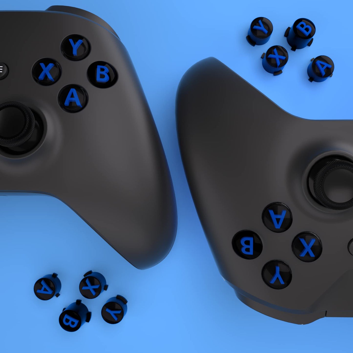 eXtremeRate ABXY Buttons for Xbox Series X & S Controller, Three-Tone Black & Clear with Blue Classic Symbols Action Keys Replacement Buttons for Xbox One S/X, Elite Series 2 & 1 Wireless Controller