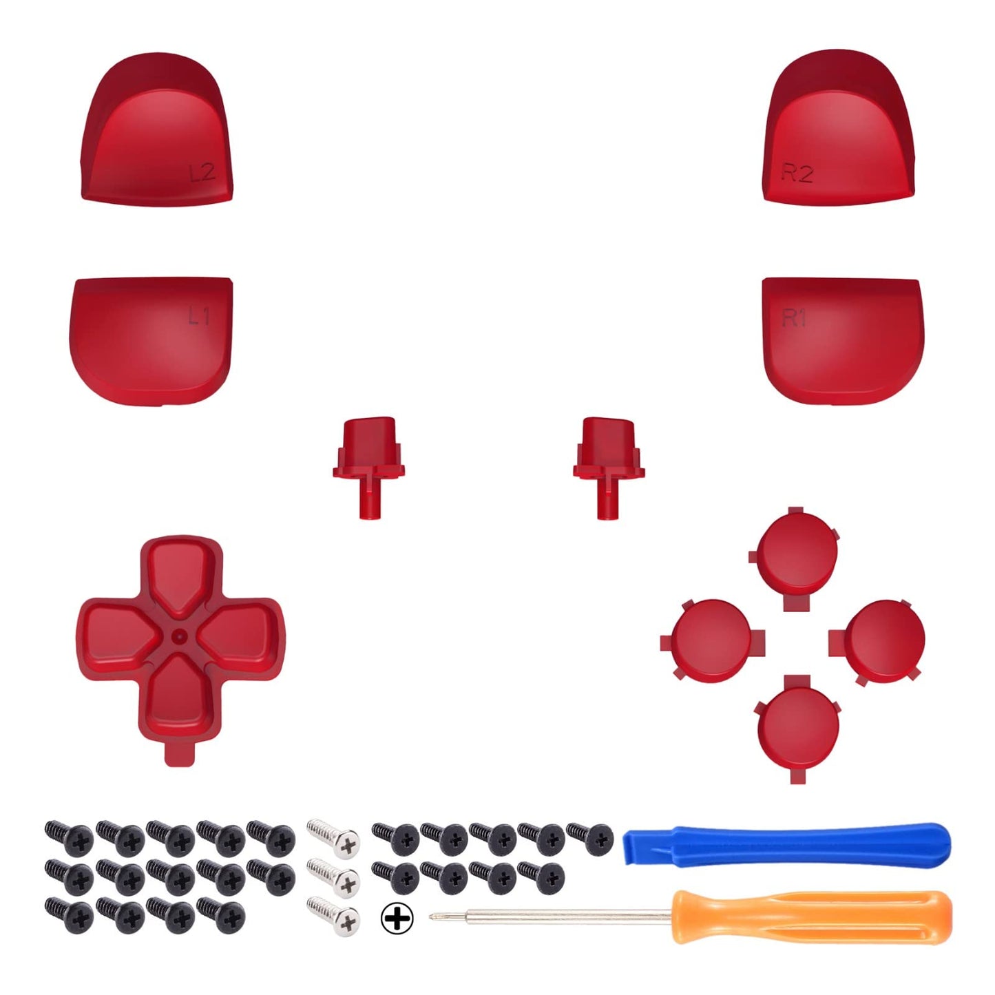eXtremeRate Replacement D-pad R1 L1 R2 L2 Triggers Share Options Face Buttons, Passion Red Full Set Buttons Compatible with ps5 Controller BDM-010 & BDM-020