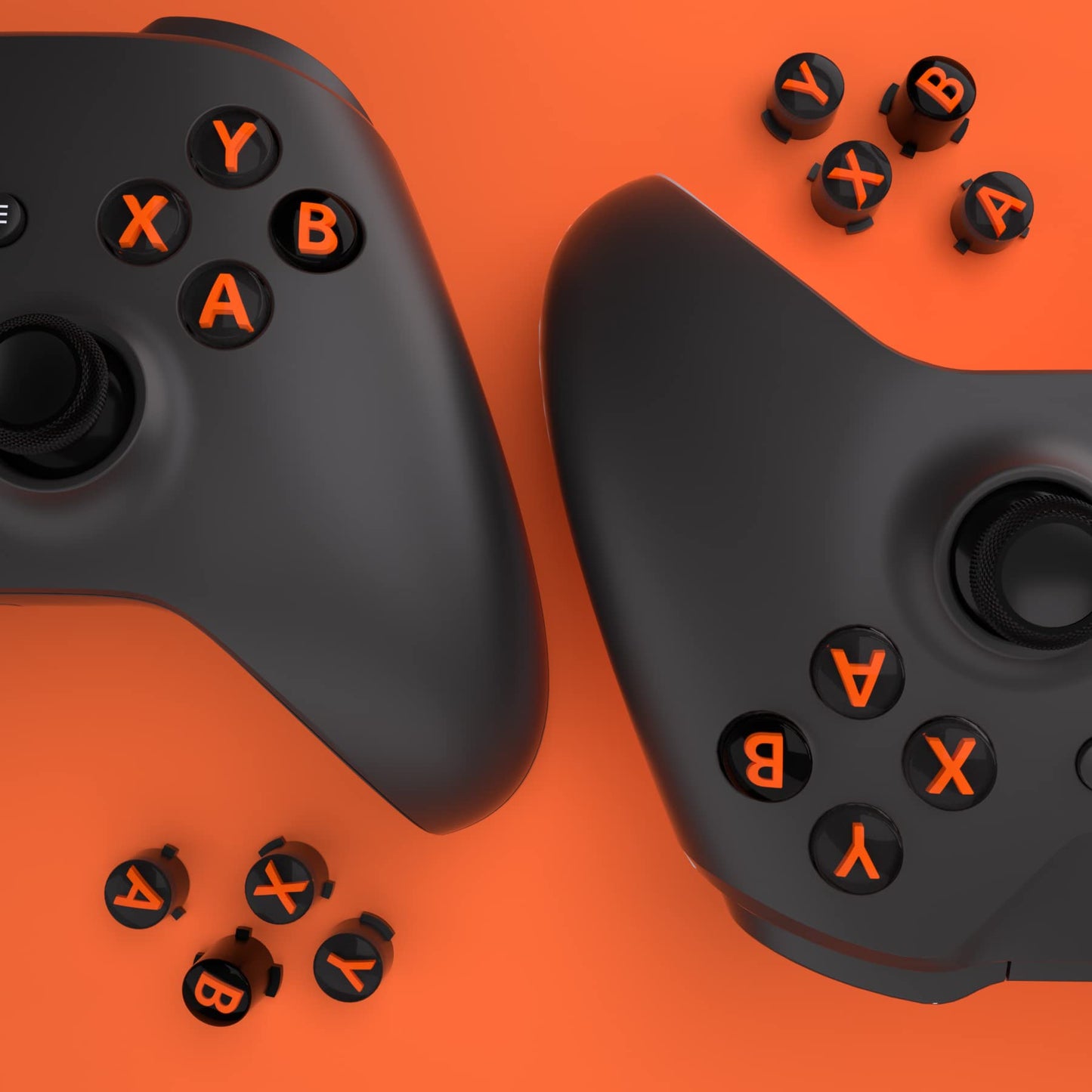 eXtremeRate ABXY Buttons for Xbox Series X & S Controller, Three-Tone Black & Clear with Orange Classic Symbols Action Keys Replacement Buttons for Xbox One S/X, Elite Series 2 & 1 Wireless Controller