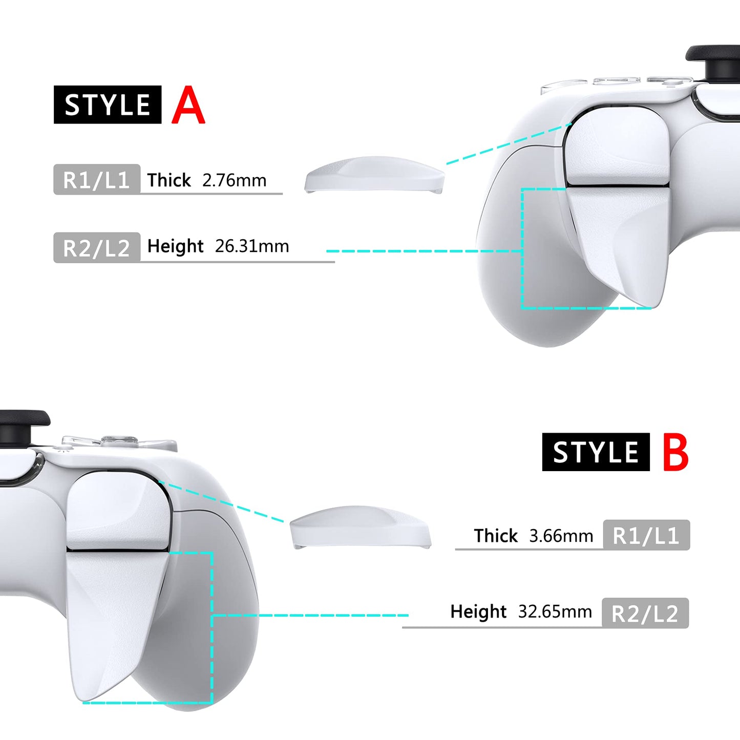 PlayVital Blade 2 Pairs Shoulder Buttons Extension Triggers for ps5 Controller, Game Improvement Adjusters for PS Portal Remote Player, Bumper Trigger Extenders for ps5 Edge Controller - White