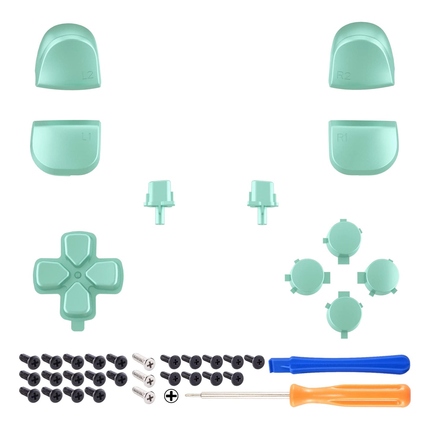 eXtremeRate Replacement D-pad R1 L1 R2 L2 Triggers Share Options Face Buttons, Metallic Vista Green Full Set Buttons Compatible with ps5 Controller BDM-010 & BDM-020