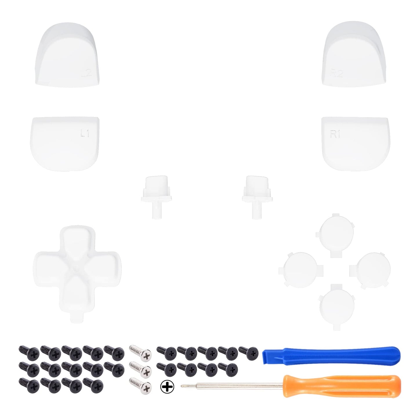 eXtremeRate Replacement D-pad R1 L1 R2 L2 Triggers Share Options Face Buttons, White Full Set Buttons Compatible with ps5 Controller BDM-010 & BDM-020