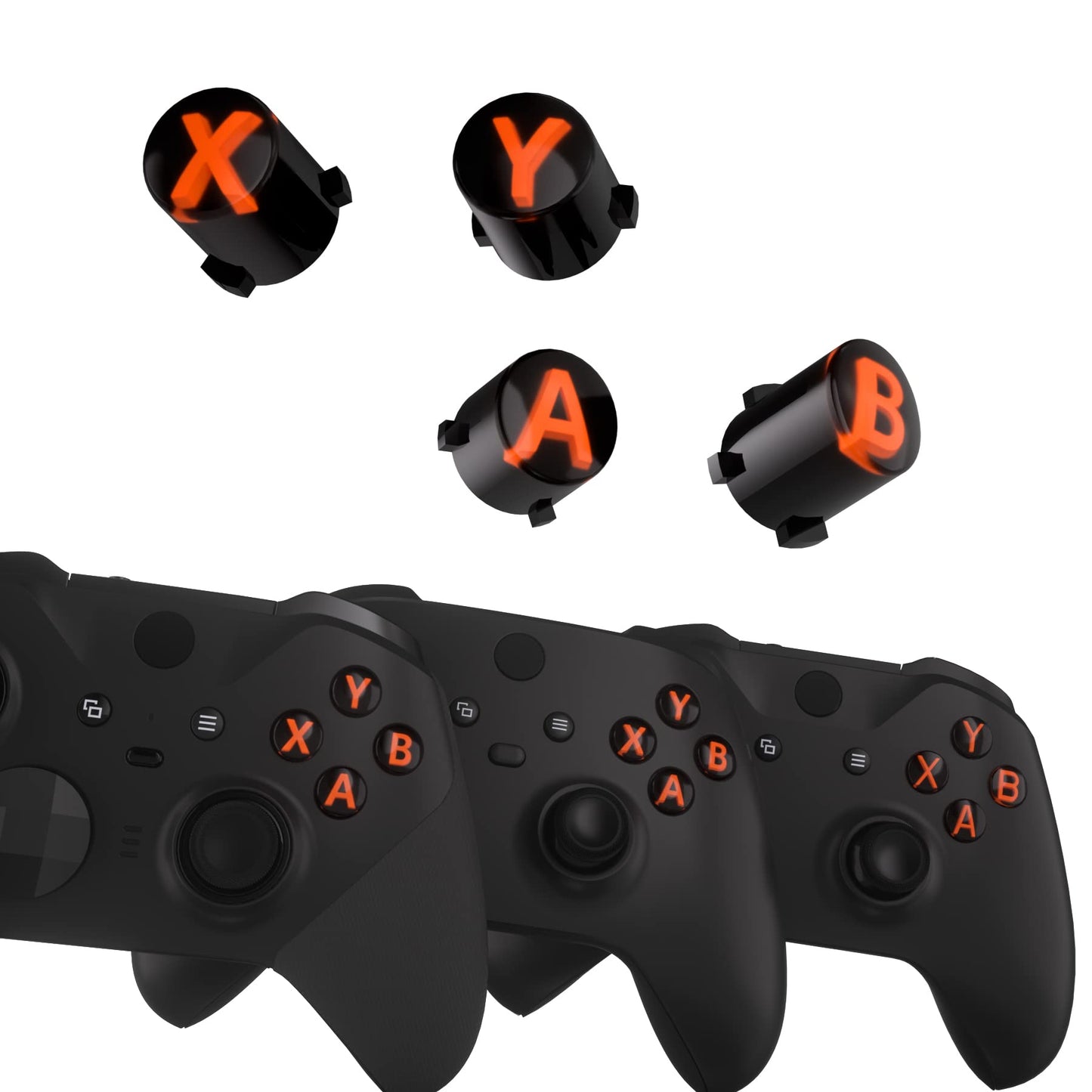 eXtremeRate ABXY Buttons for Xbox Series X & S Controller, Three-Tone Black & Clear with Orange Classic Symbols Action Keys Replacement Buttons for Xbox One S/X, Elite Series 2 & 1 Wireless Controller