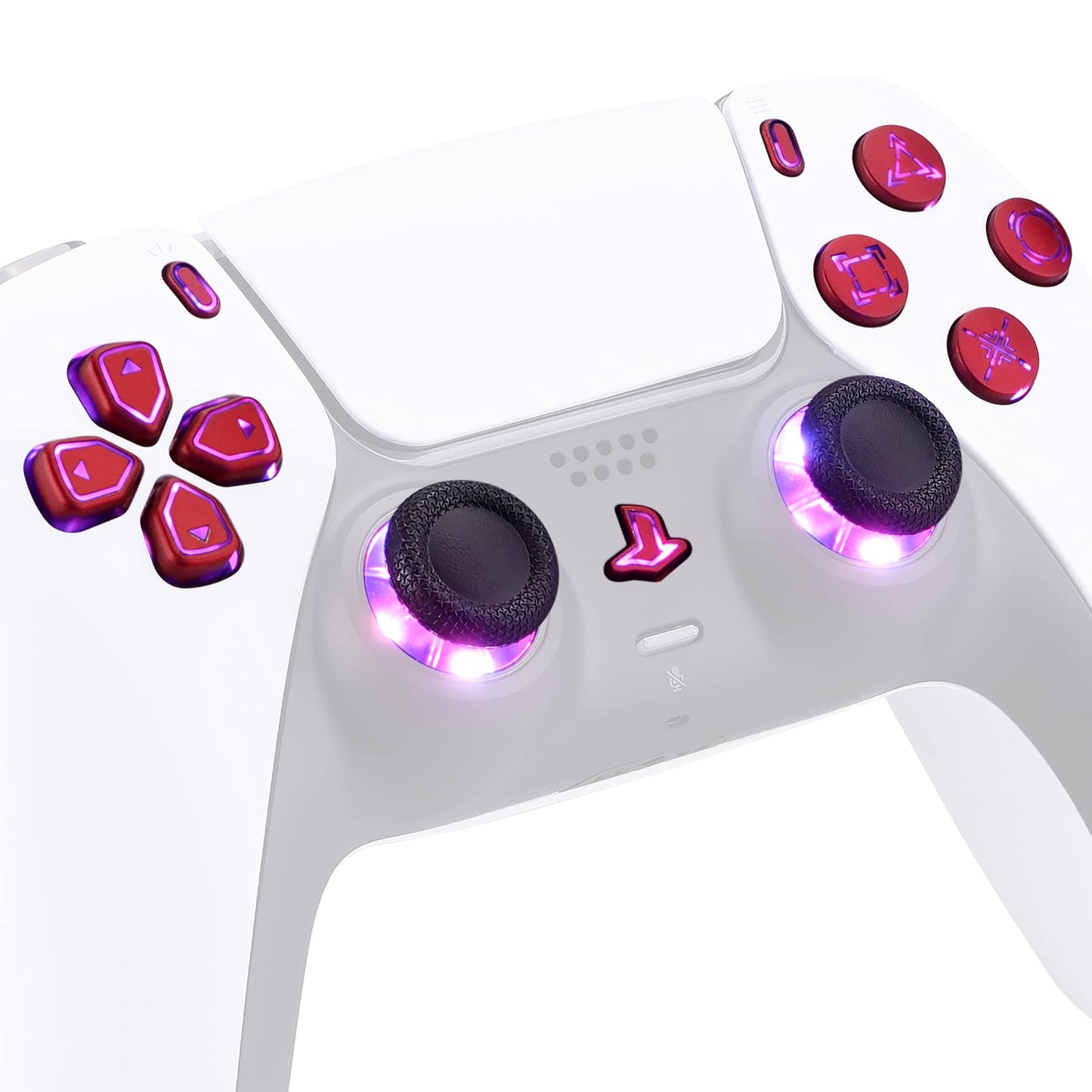 eXtremeRate Multi-Colors Luminated Dpad Thumbstick Share Home Face Buttons for PS5 Controller BDM-010 020, Scarlet Red Classical Symbols Buttons DTF V3 LED Kit for PS5 Controller - Without Controller