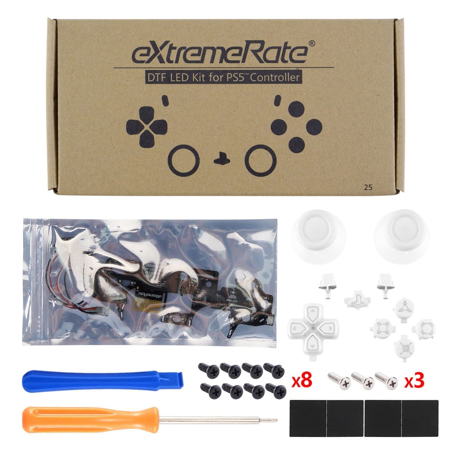 eXtremeRate Multi-Colors Luminated Dpad Thumbstick Share Home Face Buttons for PS5 Controller BDM-010 BDM-020, White Classical Symbols Buttons DTF V3 LED Kit for PS5 Controller - Without Controller