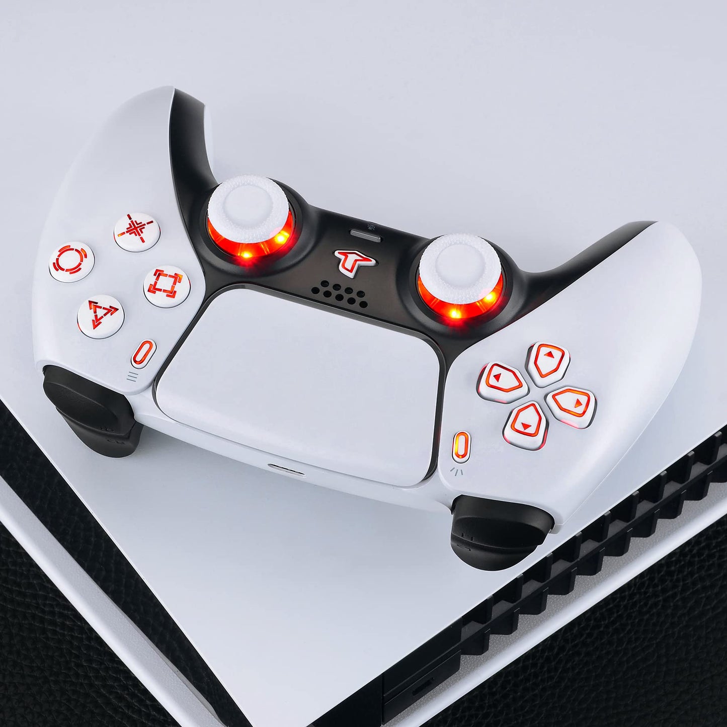 eXtremeRate Multi-Colors Luminated Dpad Thumbstick Share Home Face Buttons for PS5 Controller BDM-010 BDM-020, White Classical Symbols Buttons DTF V3 LED Kit for PS5 Controller - Without Controller