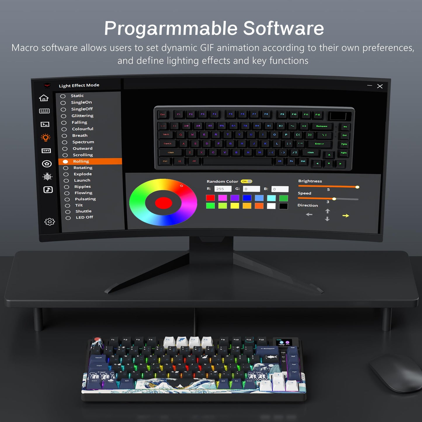 Womier S-K80 75% Keyboard with Color Multimedia Display Mechanical Gaming Keyboard, Wired Hot Swappable Gasket Mount RGB Custom Key Board, Pre-lubed Stabilizer for Mac/Win, Black Kanagawa